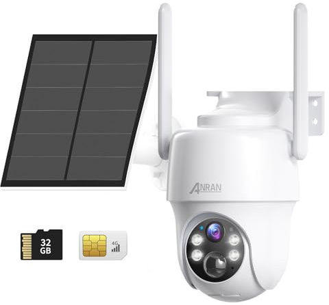 ANRAN 3G/4G LTE Überwachungskamera Outdoor Wireless 2K, Keine WLAN Überwachungskamera mit Solarpanel, Batteriebetriebene Sicherheitskamera, Inklusive SIM-Karte und 32GB SD-Karte, G1