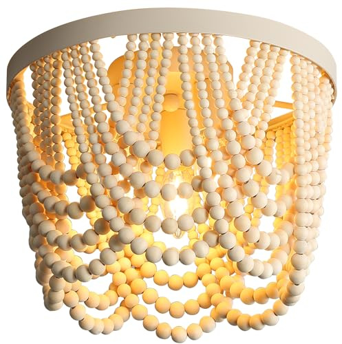 RyaHQ Bohemian Wood Beaded lamp 3-Light recessed Mounted Ceiling lamp Primary Color Antique Rustic mini Chandelier for Dining Room, Bedroom, Girl Room，Nursery, Hallway, Entrance, Passageway