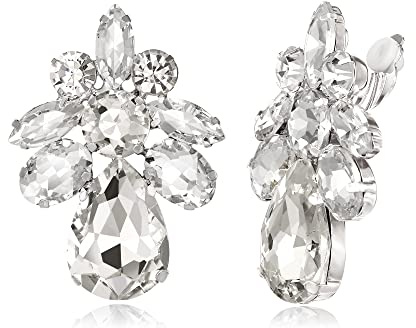 Clearine Ohrclips auf Hochzeit für Damen Braut Teardrop Marquise Schliff Strass Statement Ohrringe für Prom Party Klar Silber-Ton