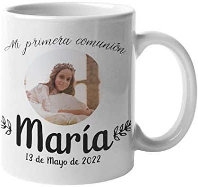 Taza personalizada comunión con foto, nombre y fecha regalo original
