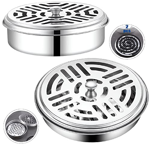 2 Set Porta Zampironi, Porta Zampirone Portatile Acciaio Inox, Porta Bobina Repellente, Porta Incenso Anti Zanzara per Casa Campeggio Viaggi, Zampironi Zanzare Esterno