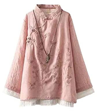 Traditionelle chinesische Kleidung Frauen Tai Chi Chiffon Tang Anzug Kostüm Kung Fu Shirt Langarm Bluse Tops Pink L