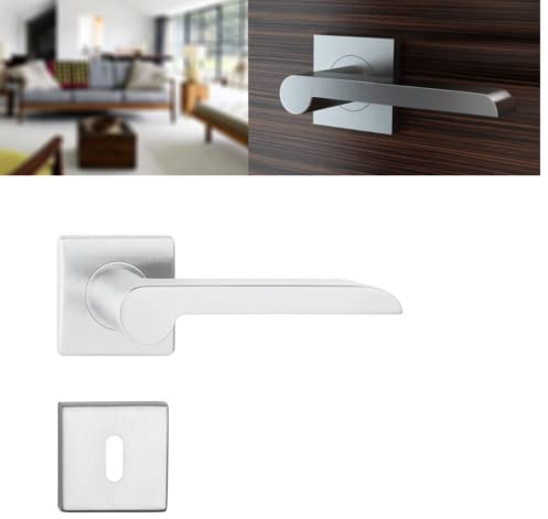 Sellon24® BB Türgriff Türklinke Edelstahl Türdrücker für Innentüren Buntbart Türbeschlag Drückergarnitur Eckig modern inkl. Befestigungsmaterial PANK