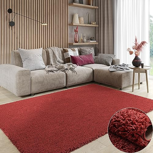 MY-RUG Shaggy Star Hochflor Teppich - Weicher 100x150 cm Langflor Läufer | Bordeaux Weinrot - Extra 37 mm Florhöhe - Rutschhemmend & Waschbar - Oeko-Tex Zertifiziert - Flauschige Felloptik für Flur