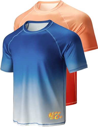 2-Pack Swim Shirts for Men UPF 50+ Loose Fit Rash Guard, Quick Dry UV Sun Protection Short Sleeve Shirt (Set G, XX-Large)