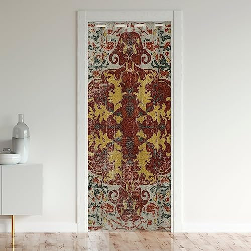 Loussiesd Boho Floral Door Curtain for Doorway Privacy Boho Mandala Vintage Bohemian Medallion Closet Door Cover Curtain for Living Room Washable Retro Brown Yellow Doors with Windows 86x203cm