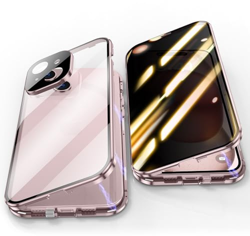Jonwelsy Anti Peeping Hülle für iPhone 15 Plus, 360 Grad Schutz Case, Privatsphäre Gehärtetes Glas Anti-Spähen Cover, Stark Magnetische Adsorption Metallrahmen Handyhülle für iPhone 15+ (Violett)
