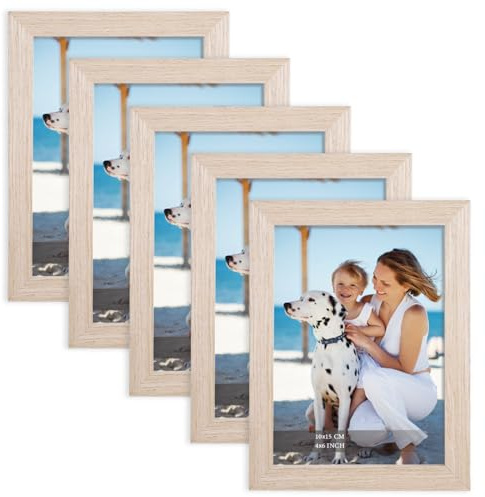 Joyshare Cornice Foto 10x15 cm, Set di 5 (Quercia), Cornice MDF Legno con Vetro Acrilico, Ideale per Mostrare Fotografie