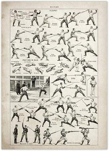 ORCOW Jiu-Jitsu-Poster, Wandkunst, Dekor, Boxen, Wrestling, Fechten, Kampftechnik, Diagramm, Vintage-Druck, Leinwand, Gemälde, Schwert, Säbel, Stock, Stock, Schlagstock, Gemälde 30 x 40 cm