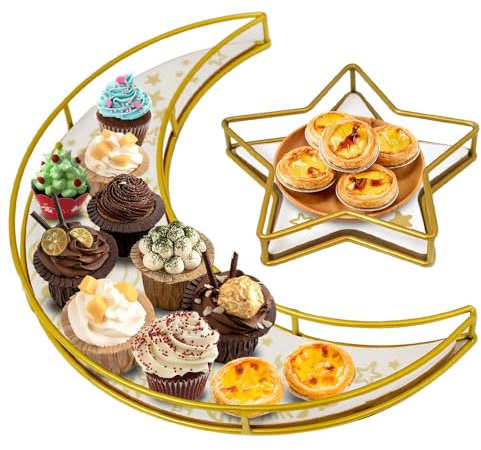 Gobesty 2 Stück Ramadan Tablett, Eid Tray Anzeige Dekoration, Mond Stern Serviertablett Ramadan Dekoration Teller, Eid Mubarak Tischdeko Teller Tischdekoration Für Ramadan Tischdeko Dessert Gebäck