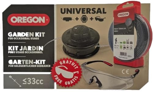 Pack OREGON Fil Débroussailleuse Nylium SILENCIO ø2mm, 15m + Tête Universel sans Adaptateur + Lunettes de Sécurité