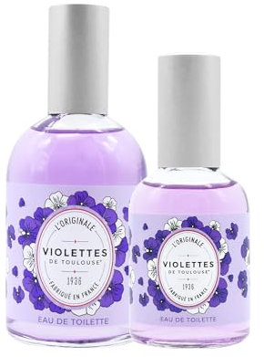 BERDOUES - Lote de 2 - Eau de Toilette Violettes de Toulouse + su formato viaje. Fresca y Delicada, Perfume mujer, Colonia mujer, Fabricada en Francia, Frasco 110 ml + Formato Viaje 50 ml