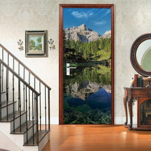 3D Türtapete Selbstklebend Berge, Fluss, Natur, Landschaft 80 X 200 Cm Diy Wandbild Pvc Wasserdicht Pvc Türtattoos Türposter Türaufkleber Fototapete Türfolie Für Tür,Wohnzimmer,Schlafzimmer - 0