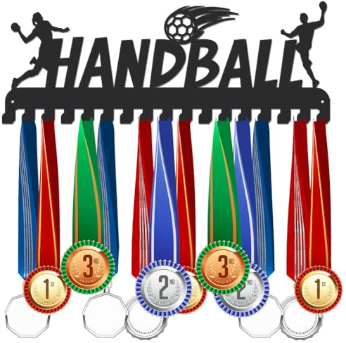 SUPERDANT Handball Medaillenhalter Handball Medaillen Aufhänger Sport Medaillen Aufbewahrung Medaillenständer Organizer Wandmontage Medaillenhalter Geschenke für Sportler und Kinder 40x15 cm