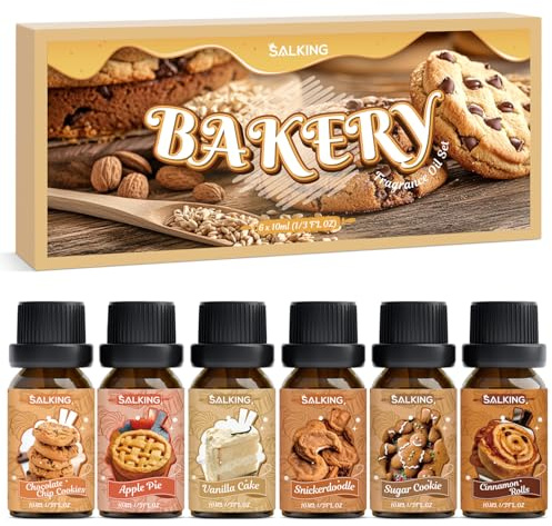 SALKING Bakery Essential Oils Gift Set, Diffuser Oils, Fragrance Oils for Soaps Candle Making - Chocolate Chip Cookies, Apple Pie, Cinnamon Rolls, Vanilla Cake, Snickerdoodle, Sugar Cookie