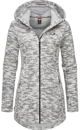 Ragwear Damen weiche Strickjacke mit Teddyfell-Innenfutter und Kapuze Lange Übergangsjacke Leysha Melange YOUMODO XS-6XL