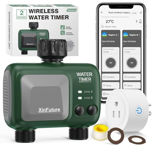 Smart Sprinkler Timer 2 Zone with Gateway, WiFi Water Timer with Rain Delay, Manual& Automatic Watering System for Garden Hose Faucet, App& Voice Control, Outdoor Hose for Yards Lawns