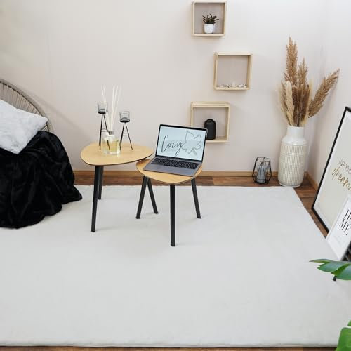 Consilio Concept Cozy Fellteppich 200x290 Ivory Teppich Supersoft 28 mm Höhe Soft weich Hasenfell Imitat weiß Creme Wohnzimmerteppich Kinderzimmerteppich Küchenteppich Flurteppich
