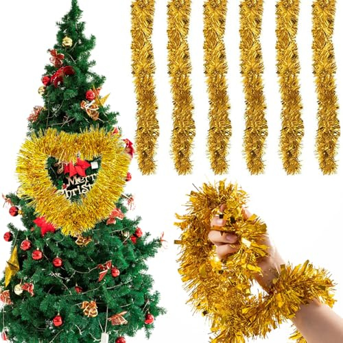 6 Stück x 2M Weihnachten Girlande Lametta,Weihnachten Lametta Girlande,Lametta Girlande Weihnachtsbaum,Weihnachtsdeko Metallische Girlanden,Weihnachtsbaum Deko Lametta,Lametta Weihnachtsbaum (Golden)