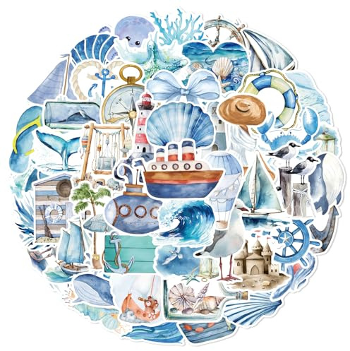 Viaje al océano Paquete de pegatinas 50 piezas para botellas de agua, portátiles, coches, monopatines, decoraciones de cuevas para hombres