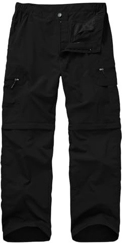Winebox Walking Hiking Trousers Mens, Convertible Zip Off Lightweight Quick Dry Breathable Cargo Fishing Safari Camping Travel Pants(Black-34)