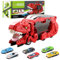 Balakaka Camion dei Dinosauri Transporter Truck Macchinine, Dinosauro Macchinine Giocattolo con 6 Auto da Corsa, Portatile Dinosauro Giocattolo Regalo Bimbo 3-8 Anni,Rosso