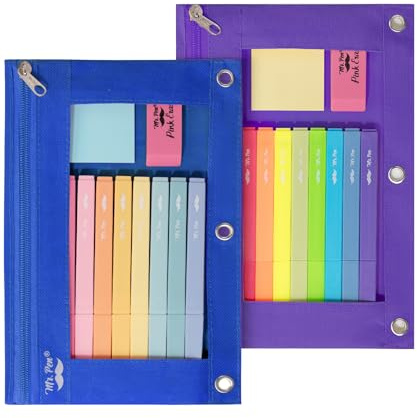 Mr. Pen- Pencil Pouch for 3 Ring Binder, 2 Pack, 10x6.75, Smooth Zipper