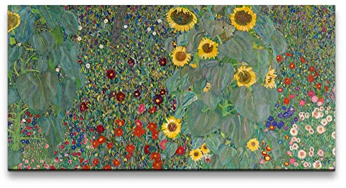 Paul Sinus Wandbild 120x60cm Gustav Klimt „Bauerngarten mit Sonnenblumen“ Kunstwerk für Naturliebhaber Leinwanddruck, Wandbild