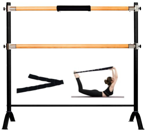LeStage Ballet Barre - Portable Freestanding Home Double Ballet Barre - Adjustable Height, Foam Protector and Elastic Stretching Strap; Black