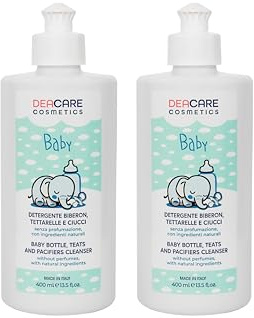 Deacare Baby KIT 2 DETERGENTE BIBERON TETTARELLE E CIUCCI con Enzimi di Origine Naturale, Senza Profumo, Detersivo Biberon, Rimuove Residui Cibo e Sanitizza, Dermatologicamente Testato - 2x400ml