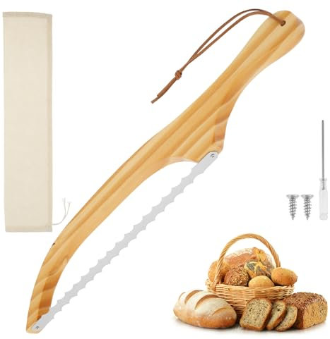Coltello da pane con bordi affilati, bordo seghettato, 25,4 cm, in acciaio inox, con manico in legno, 40 x 6,1 cm, per tagliare pane croccante, pane baguette, pasticceria (E)