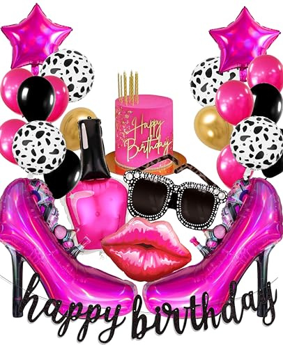 Regendeko Happy Birthday Schminke Lady Prost Damen Mode Set Mädchen Geburtstagsdeko hochhackige Schuhe Lippenstifte Folienballon Luftballons Geburtstag Girlande für Geburtstag Urlaub