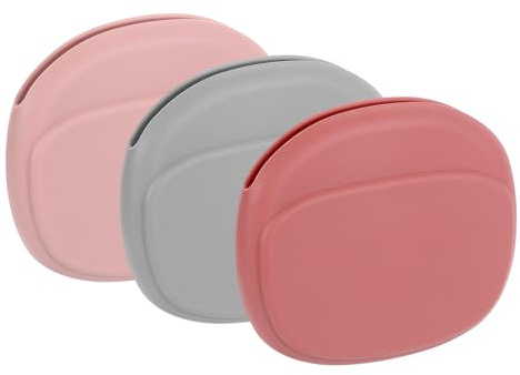 sourcing map 3pcs Earbuds Cases, Wired Earphone Case Holder Organizer, Silicone Ear Buds Case Small for USB Cable, Earphones, Grey,Red,Pink
