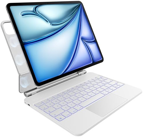 Tastiera per iPad Air 11 pollici (M3 2025 e M2 2024),iPad Air 5ª/4ª Gen e iPad Pro 11 pollici(4ª, 3ª, 2ª, 1ª Generazione),Retroilluminazione,Trackpad Multi-Touch,Design Magnetico Fluttuante,Bianco