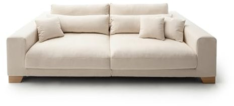 möbelando Big-Sofa >Phebe< in Creme, mit Nosagunterfederung, Polyätherschaum und Daune, inkl. 2 Rückenkissen und 5 Zierkissen (Davon 2 Nierenkissen), 286 x 90 x 141 cm (BxHxT)