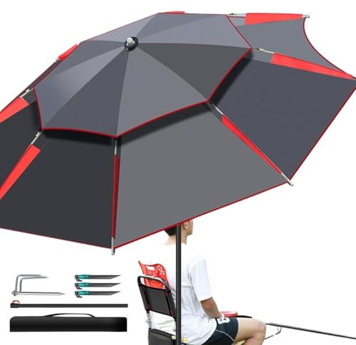 Parasol de terrasse d'extérieur - Parasol de marché robuste - Grand parasol avec double auvent - Parasol de pêche avec rotation à 360 degrés pour bateau, terrasse, Attribut unique, Siehe Beschreibung