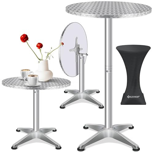 KESSER® 2in1 Stehtisch klappbar Bistrotisch 1er Set | Aluminium Edelstahlplatte | höhenverstellbar 70cm / 115cm | Partytisch Tisch Ø 80cm | In- & Outdoor Empfangstisch | Klapptisch mit Husse Silber