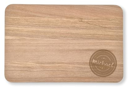 Massives Schneidebrett mit Gravur - individueller Name, Text oder Spruch - Buchenholz, abgerundete Ecken, 23x15cm, personalisiertes Frühstücksbrettchen (Birkenholz)