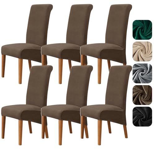 Alishomtll Samt Stuhlhussen 6er Set, XL Stuhlbezug Schwingstühle, Braun | Stretch Hussen für Stühle, Große Esszimmerstühle Bezug, Waschbar Abnehmbar Hussen für Küche Bankett Hochzeit Party