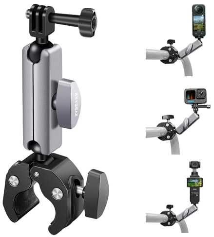 REYGEAK Kamerafäste med 360° dubbelt kulhuvud med 1/4 skruvar, cykelstyre fäste med dubbla klor för Gopro Max Hero 13/12/11/10/9