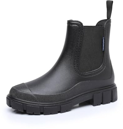DRECAGE Stivali Pioggia Donna Impermeabile Antiscivolo Stivali Chelsea Corti da Donna Comode Stivali di Gomma Giardinaggio Scarpe Nero 40