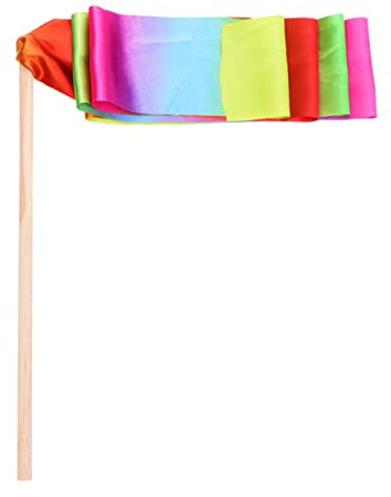 Supvox 2 Stück Gymnastik Tanzbänder mit Holzgriff, Satin für Ältere Kinder | Bunte Wirbelbänder für Twirling und Unterrichtsprojekte, Rutschfest, Angenehm zu Greifen