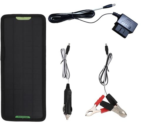Chargeur solaire – Chargeur solaire de batterie de voiture | 5 W 12 V Panneau solaire mainteneur de batterie avec design étanche, kit de charge pour l'entretien des batteries dans les motos, camions