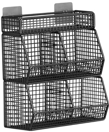 Corbeille à fruits en métal, Panier de suspension murale Organisateur de quatre grilles, Suspendue Range Rangement Cuisine, panier en maille métallique, pour oignons, collations et légumes, Noir