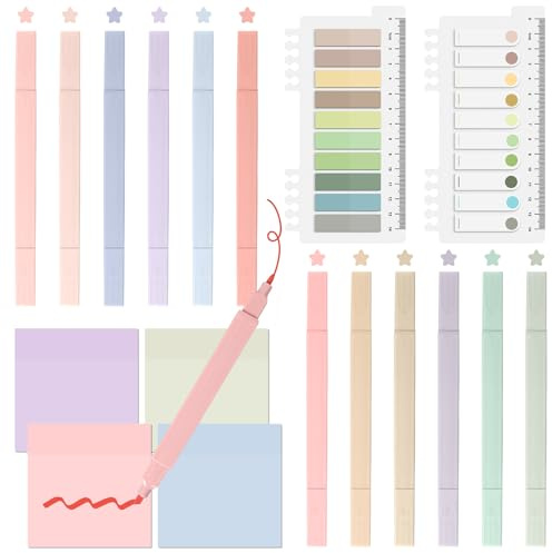 12 Textmarker Pastell Dual Tip Highlighter Pen,200 Haftnotizen,400 Haftnotizen Transparent Bibel Marker mit 3 Stile Sticky Notes,Bibel Zubehör für Lesezeichen,Studieren,Büro,School Supplies Bürobedarf