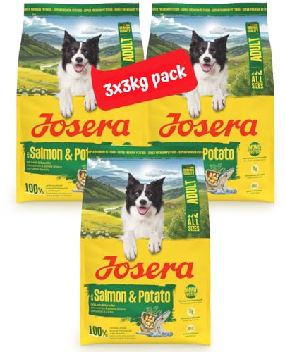 JOSERA Lachs & Kartoffel (3 x 3 kg) | Adult | Premium Trockenfutter für ausgewachsene Hunde (auch Senioren) | Monoprotein - 100% Lachs | wenig Protein | getreidefrei | Hundefutter | 1er Pack