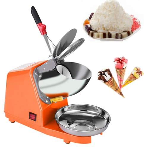 Tritaghiaccio Commerciale, 68 Kg/h, Macchina per Ghiaccio Tritato con Doppie Lame, Facile da Pulire, Macchina Elettrica per Ghiaccio Tritato da 300 W per Uso Domestico e Commerciale,Orange