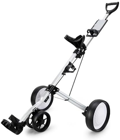 Vinbcorw Golfbag Trolley faltbar leicht 4 rädrig mit Griff Scoreboard-Halter Wasserflaschenhalter Korb,Weiß