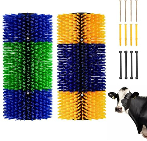 TINMAGI Kratzbürste Pferde für Vieh, 2Pcs Kratzbürste für Pferd Kuh, Pferde-rückenkratzer, Kuhbürste, Halbrunde Pferdebürste und Mähnenbürste, Wurzelbürste für Pferdepflege (Gelb + Blau, 43 cm)