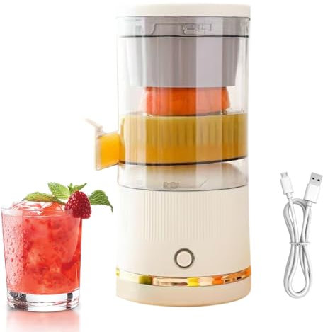 Exprimidor automático de cítricos, máquina eléctrica de prensa de frutas de 7,4 V con recipiente portátil para jugo fresco en casa, ideal para lima, pomelo, limón